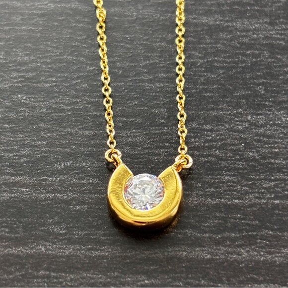 Jewelry - Gold-Tone Crescent Pendant Necklace With Clear Crystal Accent Adjustable Chain 1
